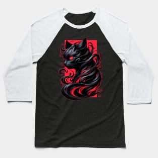 Cool Funny Abstract Art Black Cat Demon Baseball T-Shirt